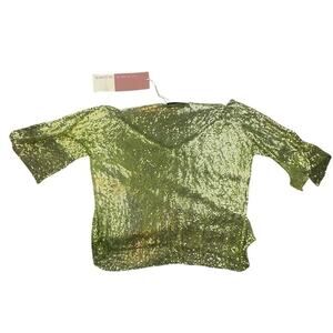 DA VEAMOR Chainmail Metal Mesh Top Lime Green Aluminum V-Neck Festival Y2K